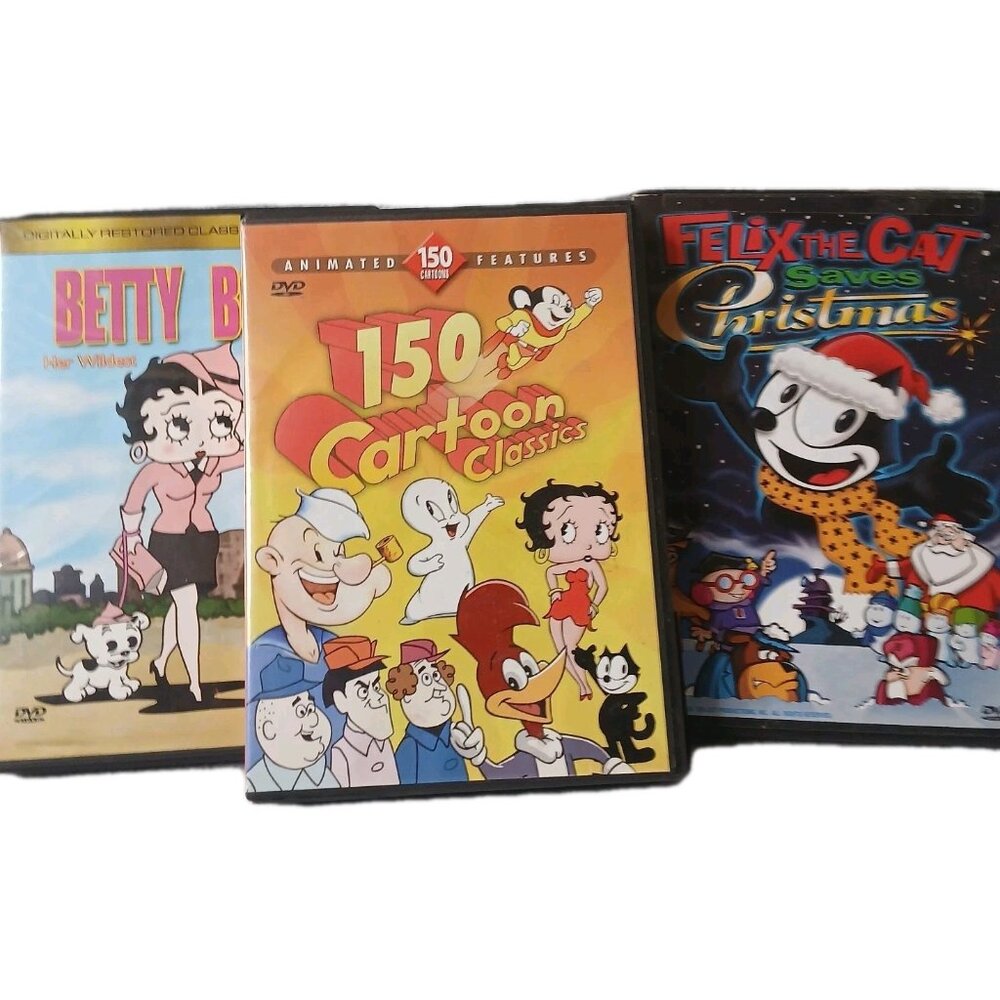 Classic Cartoons DVD Lot Betty Boop Felix the Cat Popeye Woody Woodpecker 3 DVDS
